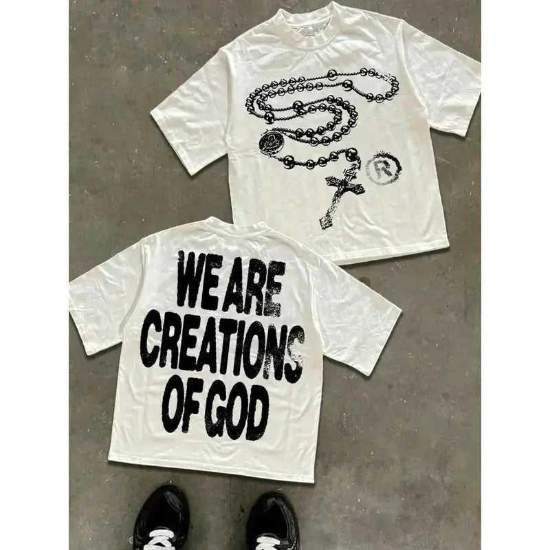 Men's Loose Fit Cross Necklace Print T-Shirt