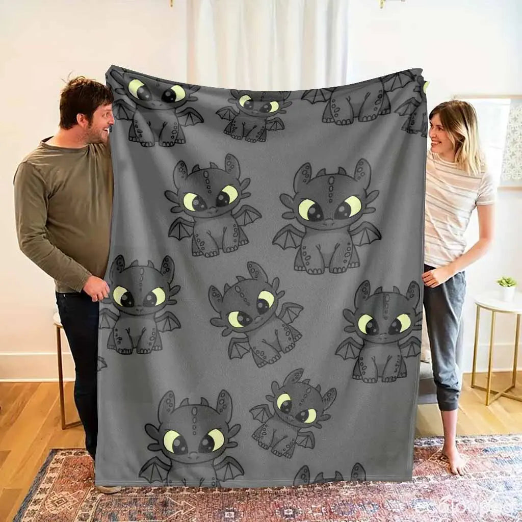 Toothless Dragon Print Flannel Throw Blanket - Anti-Pilling, Wrinkle Resistant, Cozy Warm for Cool Evenings, Lightweight Soft, for Toddlers, Home Couch Bed Room Decor Gift