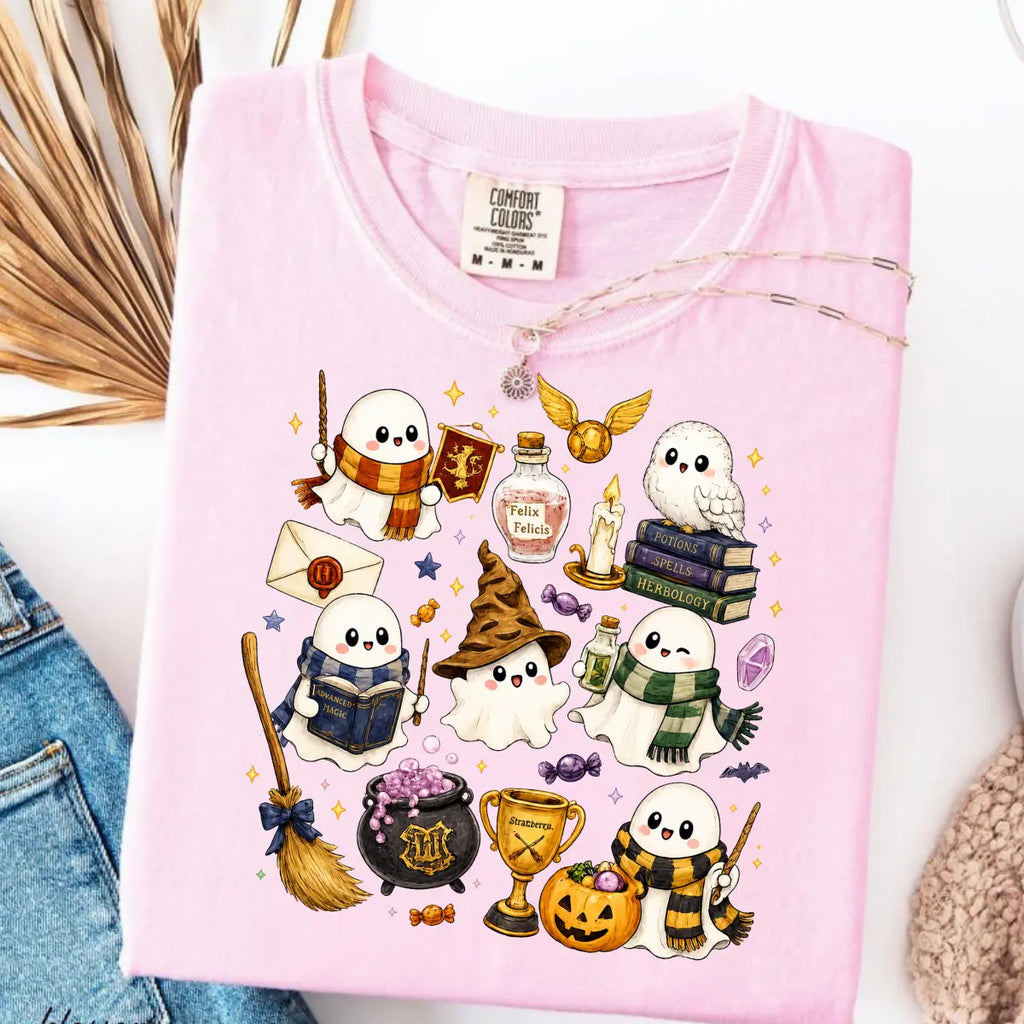 Comfort Colors Wizard Ghost Shirt, Magical Halloween Graphic Tee, Fantasy Ghost T-Shirt, Spooky Wizard World Inspired Gift