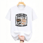 Women's Ghost Coffee Halloween T-Shirt - Unisex Tops for Women, Cute Spooky Print Trendy Graphic Shirts, Retro Cozy Fall Apparel