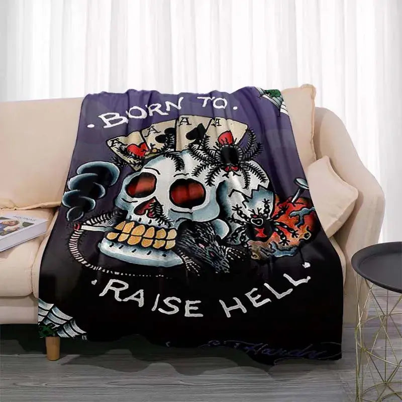 3dED- HARDY Tattoo Tiger Skull Blanket Living Room Bedroom Sofa Soft and Comfortable Warm Blanket Office Leisure Blanket