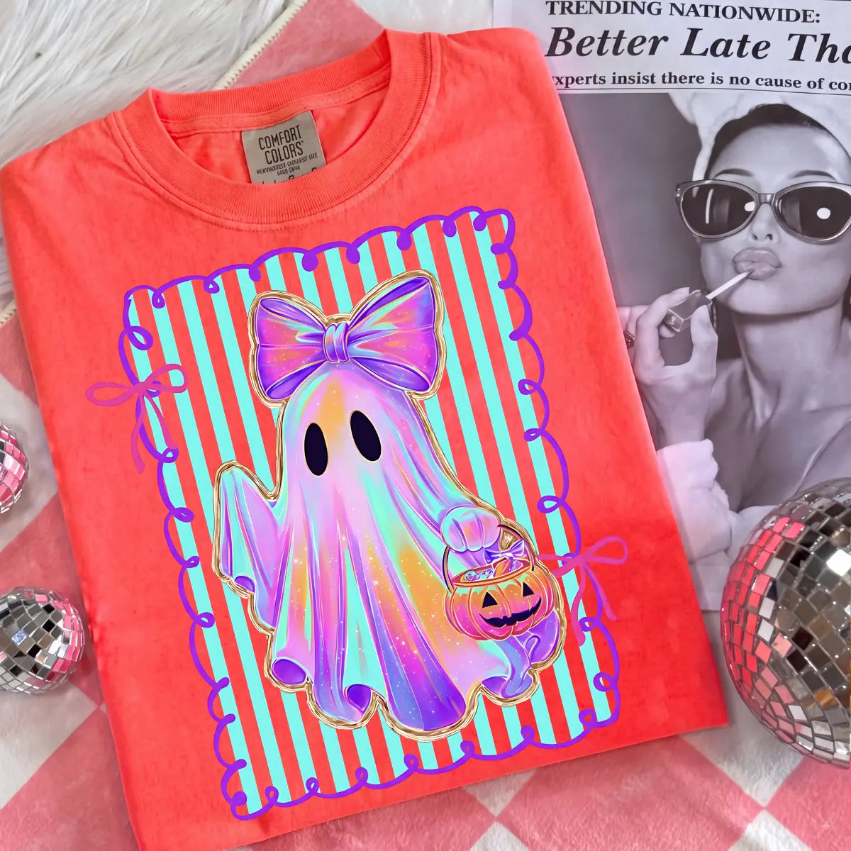 Comfort Colors Preppy Halloween Ghost Shirt, Cute Boo Ghost Coquette Tee, Floral Spooky Season Pumpkin Shirt, Girly Retro Halloween Apparel for Women