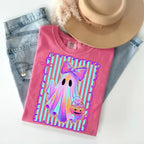 Comfort Colors Preppy Halloween Ghost Shirt, Cute Boo Ghost Coquette Tee, Floral Spooky Season Pumpkin Shirt, Girly Retro Halloween Apparel for Women