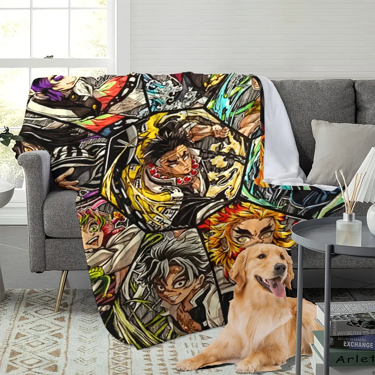 Ultra-Soft Anime Print Flannel Throw Blanket Home Sofa Bedroom Dorm Couch Office Car Travel Blankets Gift for Men Women Boys Girls