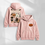 Halloween Spooky Season Graphic Hoodie, Pumpkin Ghost Skeleton Front and Back Print Pullover Sweatshirt, Vintage Horror Long Sleeve Streetwear Hoodie for Halloween Party, Fall and Daily Wear