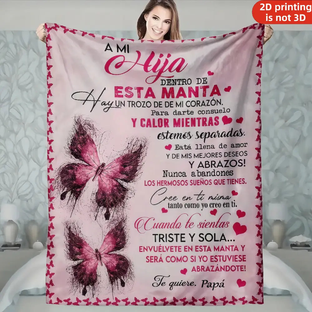 Mama&Papa Inspirational Blanket for Daughters&Son-the perfect graduation gift, birthday present, back-to-school gift, or Christmas present. Features pink butterfly embellishments and makes a lovely addition to your daughter’s bedroom.