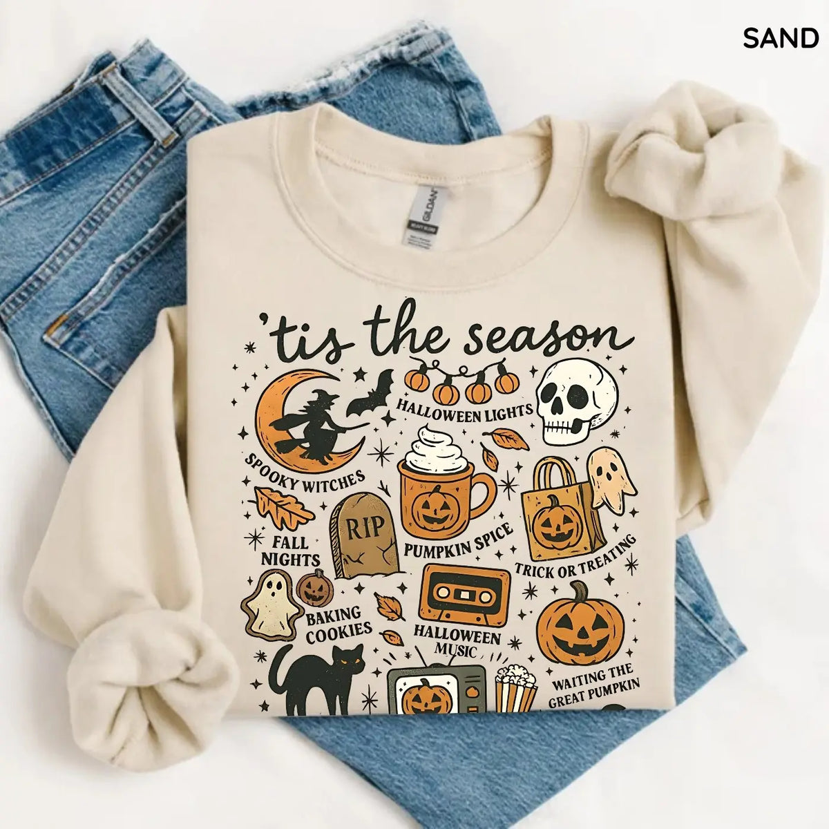 Tis The Season Halloween Sweatshirt, Cute Fall Graphic Tee, Pumpkin Witch Shirt, Trendy Halloween Gift Top, Unisex Womenswear