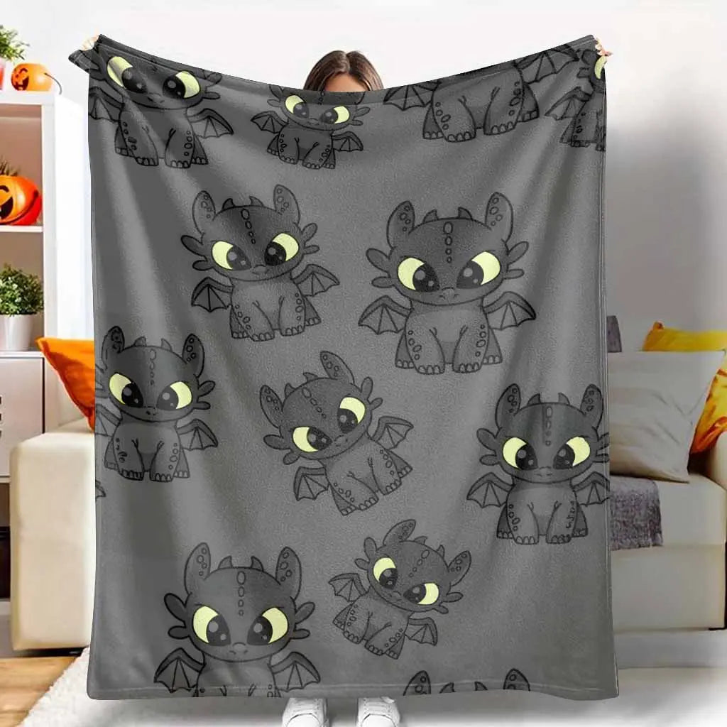 Toothless Dragon Print Flannel Blanket Throw - Anti-Pilling, Wrinkle-Resistant, Lightweight Cozy Chic Cuddle Blanket for Toddlers, Decorative Sofa & Bed Use, Cool Evening Gift