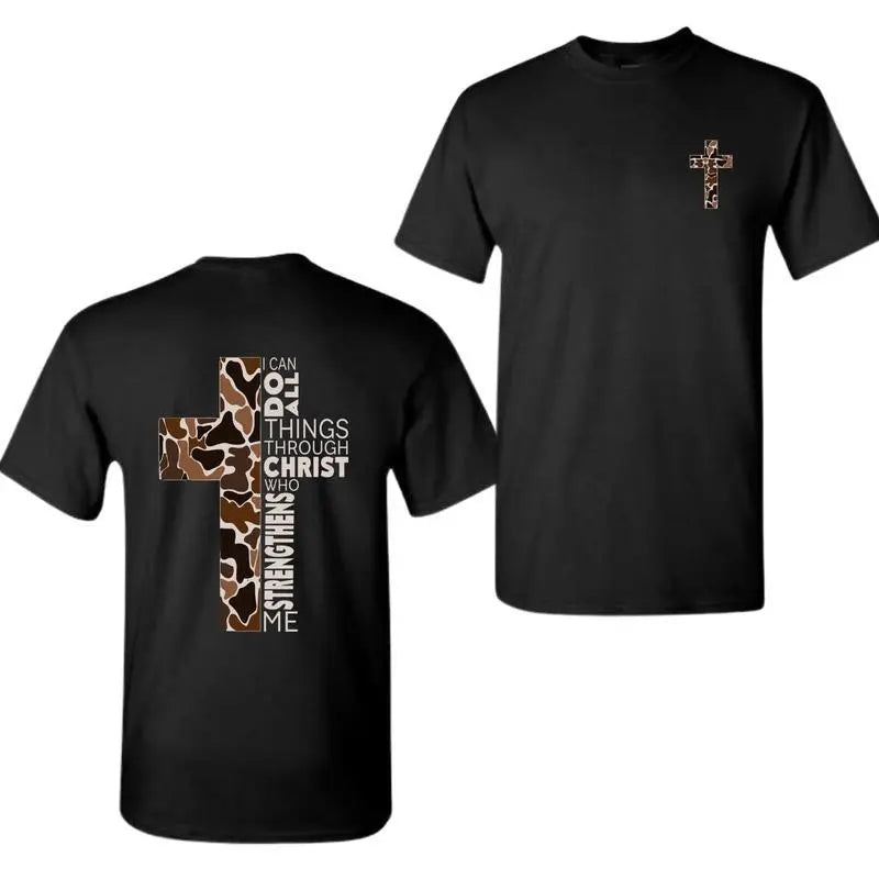 Christian T-Shirt with Camo Cross & Philippians 4:13
