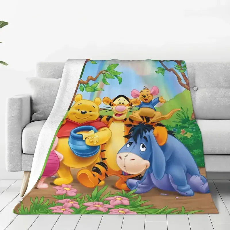 [SummerVibes] DISNEY CLASSIC Winnie the Pooh Flannel Blanket - Suitable for Adults All Season Floral Blanket Soft Warm Blanket, Sofa Bed Camping Travel Cinema