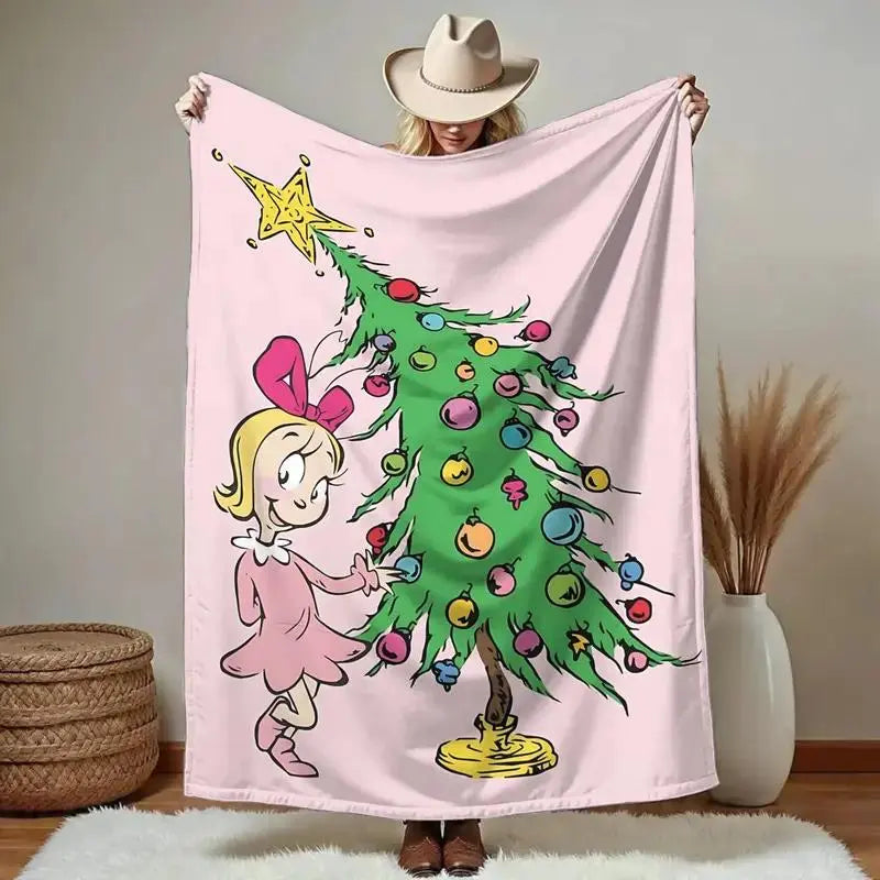 Funny Cartoon Christmas Print Super Soft Flannel Blanket, multi-purpose, suitable for sofa, bedroom, office or camping, suitable for all seasons