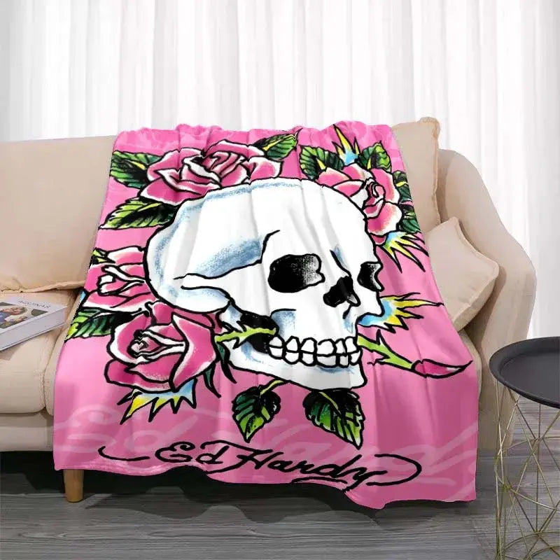 3dED- HARDY Tattoo Tiger Skull Blanket Living Room Bedroom Sofa Soft and Comfortable Warm Blanket Office Leisure Blanket