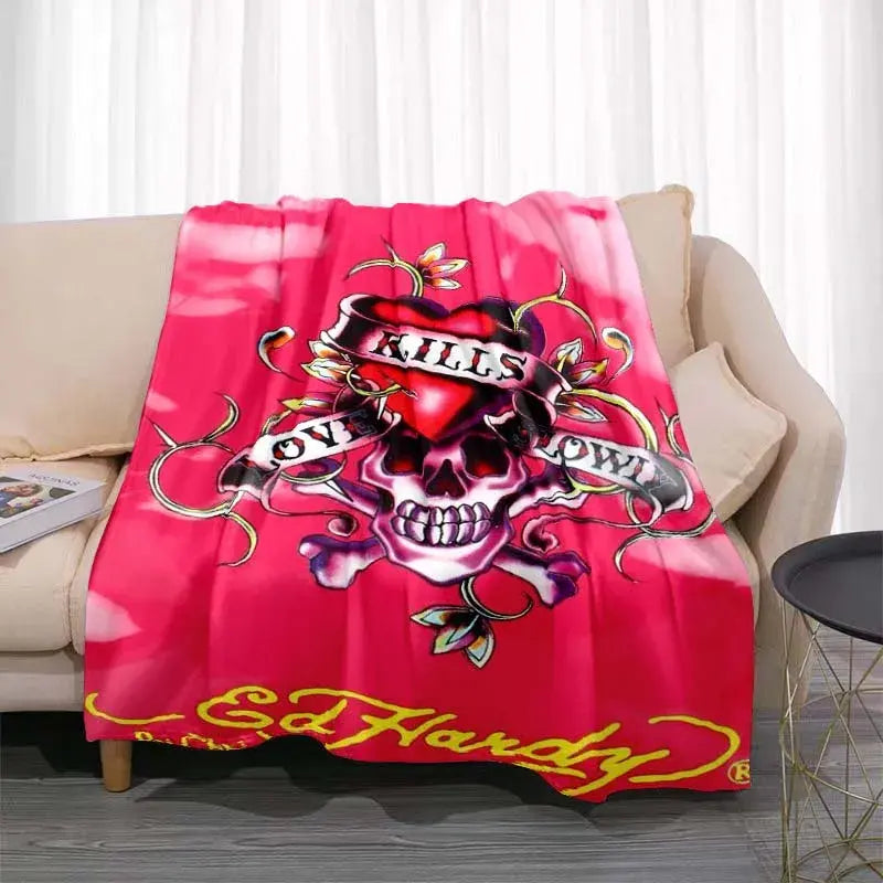 3dED- HARDY Tattoo Tiger Skull Blanket Living Room Bedroom Sofa Soft and Comfortable Warm Blanket Office Leisure Blanket