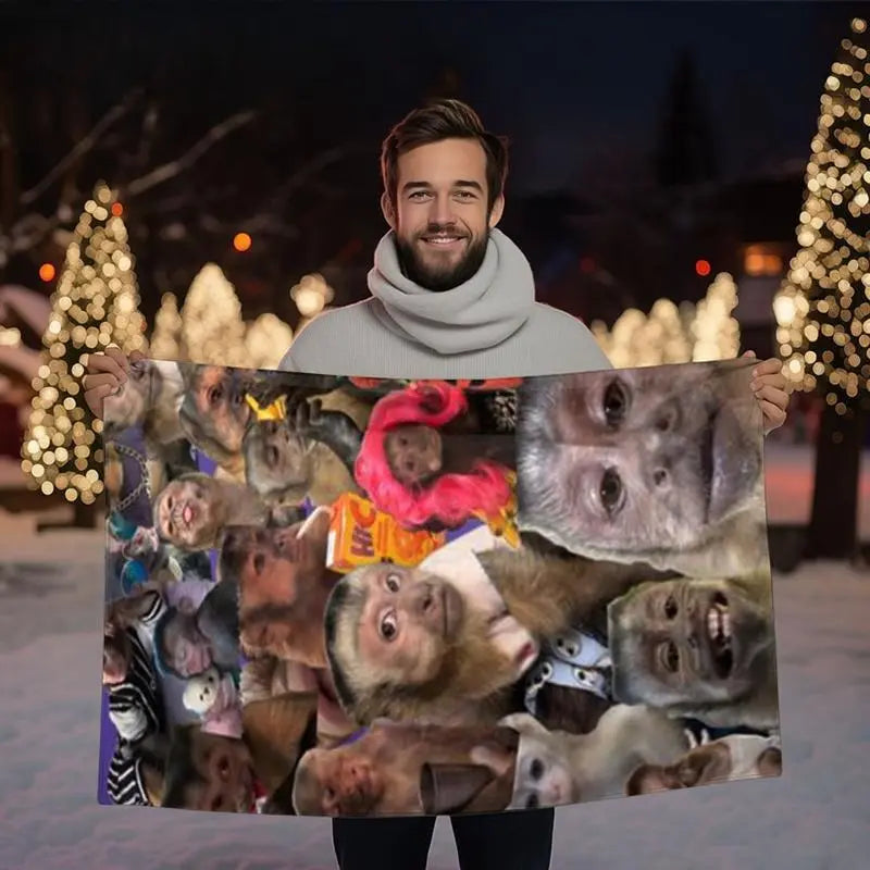 Funny Monkey Face Blanket, Soft Flannel Throw for Home Decor & Camping, Unique Gift for Animal Lovers, Warm & Durable Design Christmas gift Dream Weave Home
