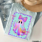 Comfort Colors Preppy Halloween Ghost Shirt, Cute Boo Ghost Coquette Tee, Floral Spooky Season Pumpkin Shirt, Girly Retro Halloween Apparel for Women