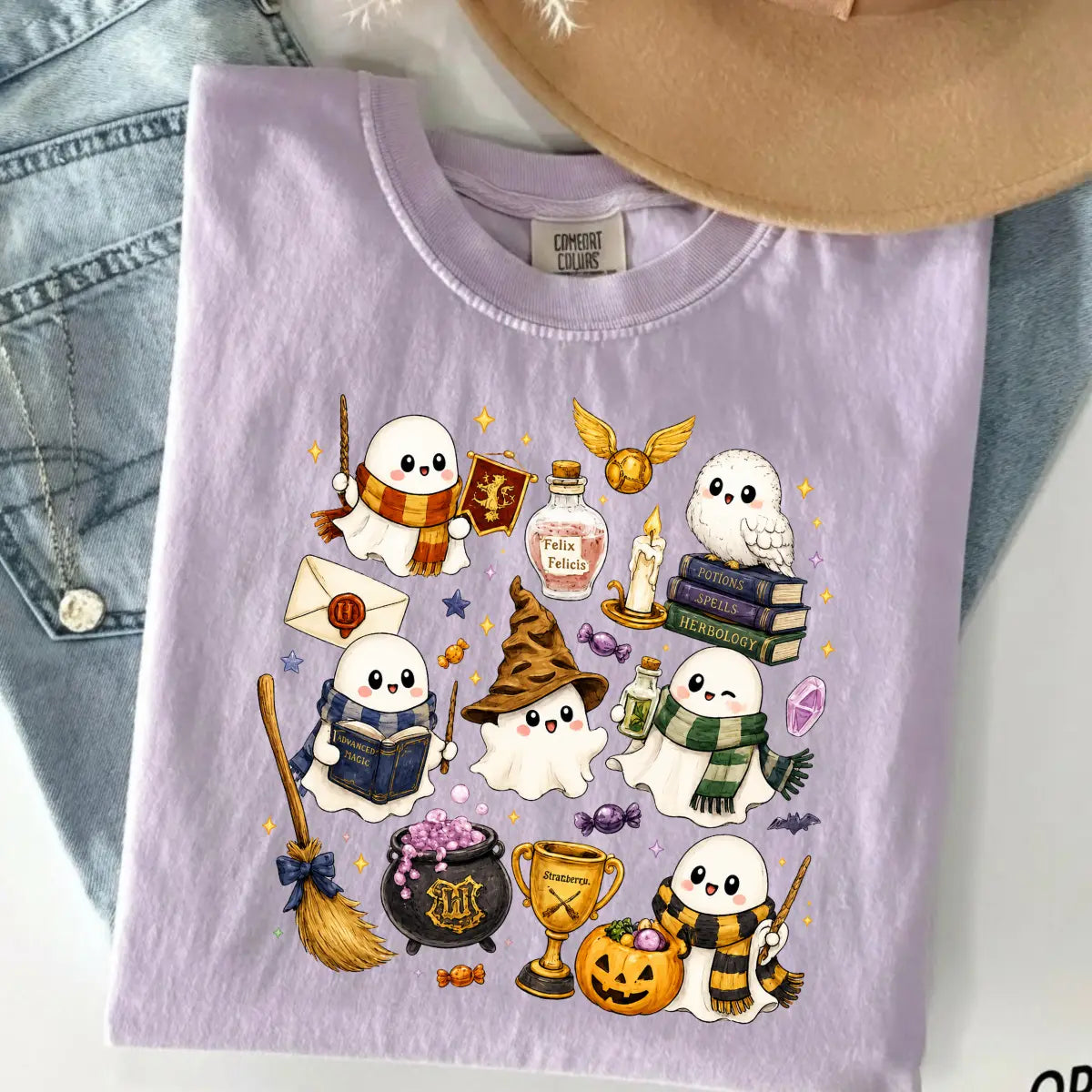 Comfort Colors Wizard Ghost Shirt, Magical Halloween Graphic Tee, Fantasy Ghost T-Shirt, Spooky Wizard World Inspired Gift