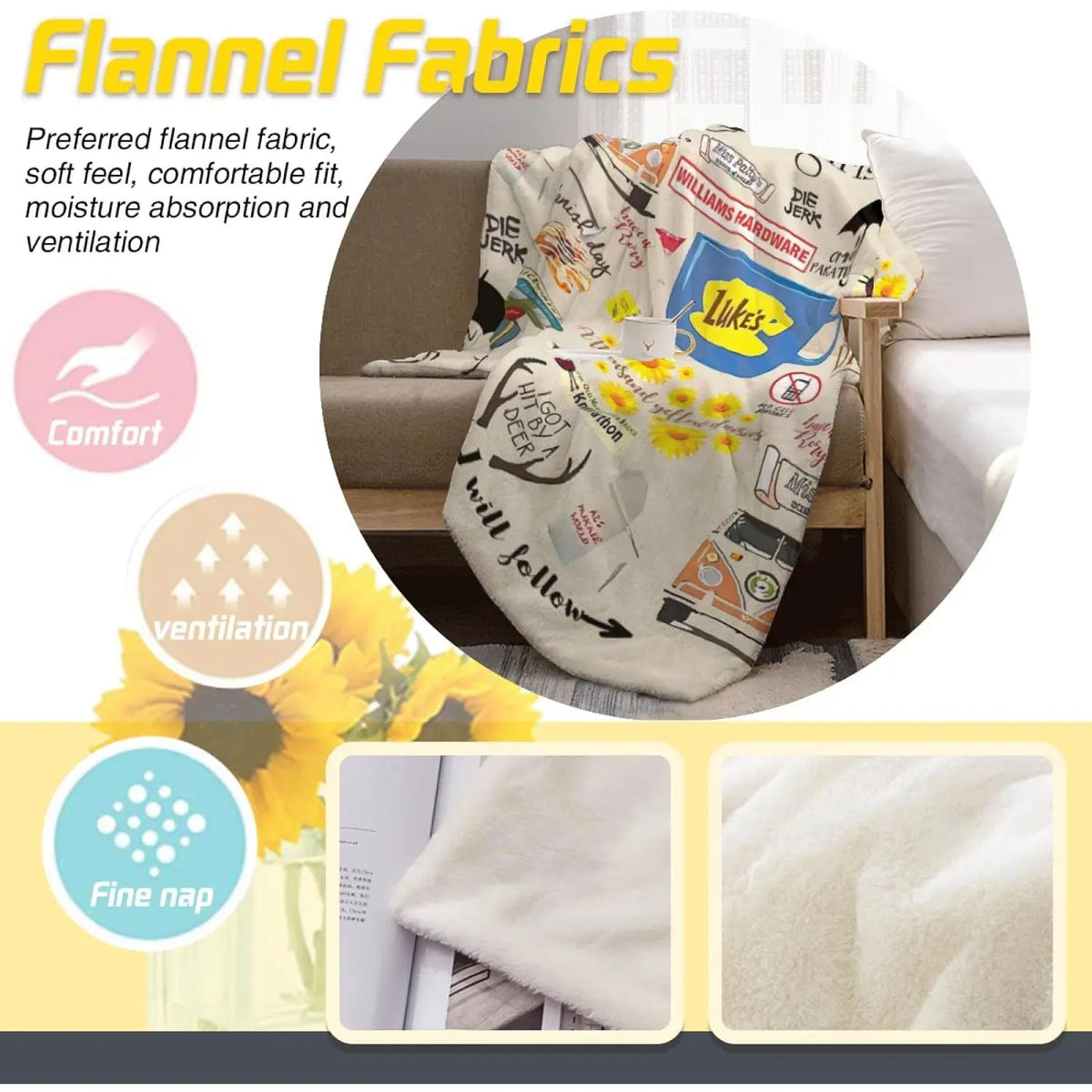 Gil-more Girls Throw Blanket Flannel Blanket Ultra-Soft Fleece Throw Cozy Fuzzy Plush Flannel Blanket Suitable for All Seasons Couch Bed Living Room Sofa Bedroom Chairs Dorm Birthday Valentine's Day Christmas Gifts