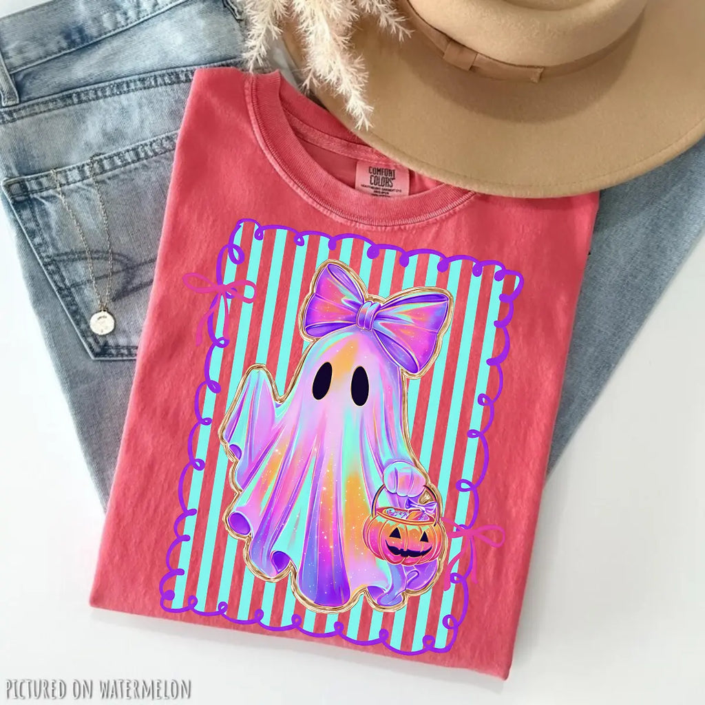 Comfort Colors Preppy Halloween Ghost Shirt, Cute Boo Ghost Coquette Tee, Floral Spooky Season Pumpkin Shirt, Girly Retro Halloween Apparel for Women