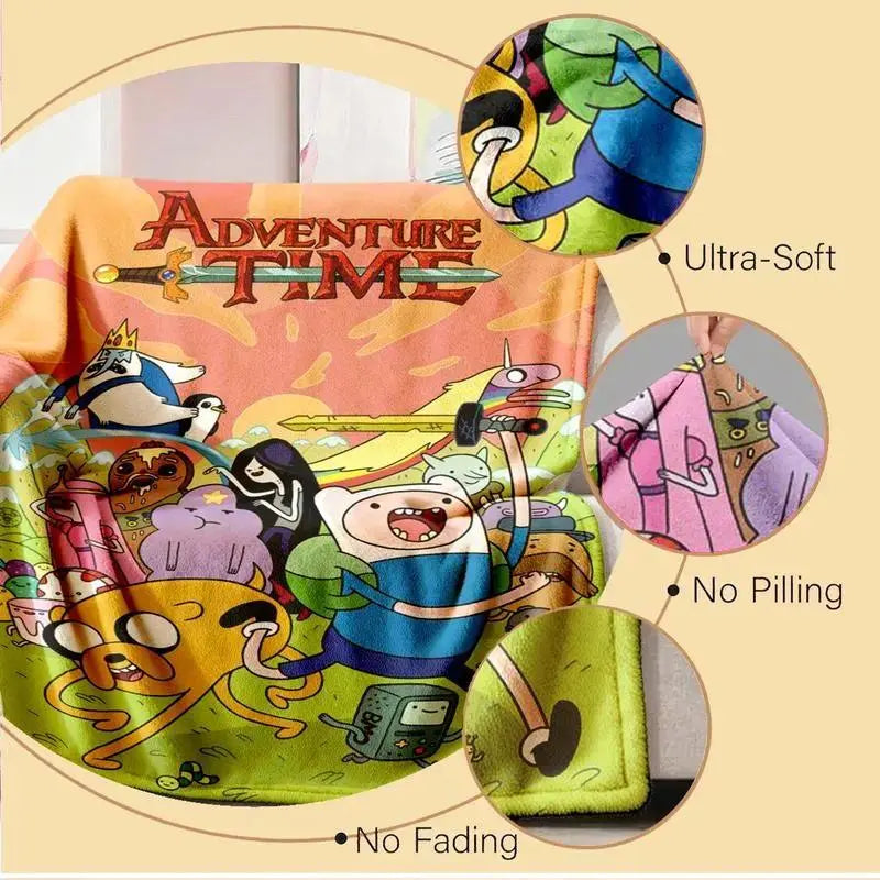 Adventure Time Cartoon Characters Flannel Blanket Large Size Ultra Soft Warm Lightweight Cozy Throw Blanket Perfect For Bed Sofa Living Room Office Camping Travel Gift Birthday Christmas For Fans Boys Teens Her