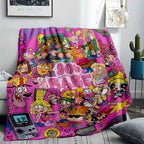 90s Nostalgic Cartoon Collage Flannel Fleece Blanket - Iconic Retro Pop Culture Characters Print, Breathable Soft Comfy Cozy Throw, Decorative Sofa Blanket for Living Room, Travel Gifts, Breathable Soft Blanket