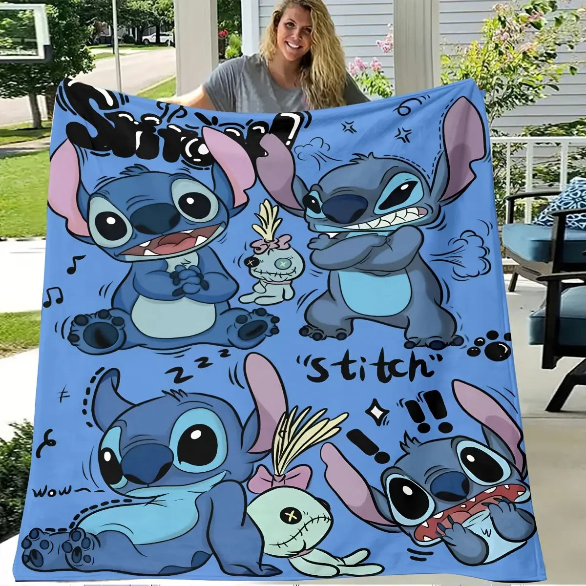 [SummerVibes] DISNEY CLASSIC A Cute Stitch Flannel Blanket, Warm, Comfortable, Soft Fleece Blanket, Bed, Sofa, Office, Camping, Traveling, Home Decor