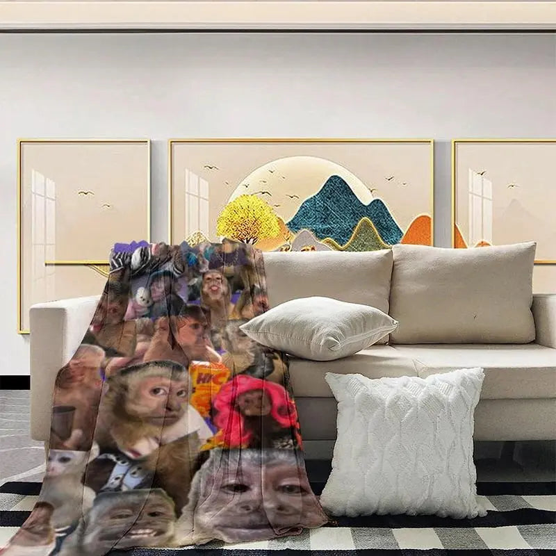 Funny Monkey Face Blanket, Soft Flannel Throw for Home Decor & Camping, Unique Gift for Animal Lovers, Warm & Durable Design Christmas gift Dream Weave Home