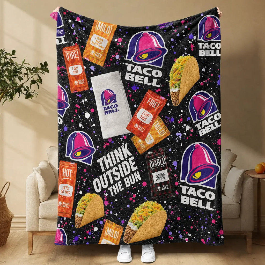 Taco Bell Themed Ultra-Soft Heavyweight Flannel Blanket, Queen Size, Multi-Use Throw for Sofa, Bed & Travel, Quality Home Decoration & Holiday Gift Idea summerwins