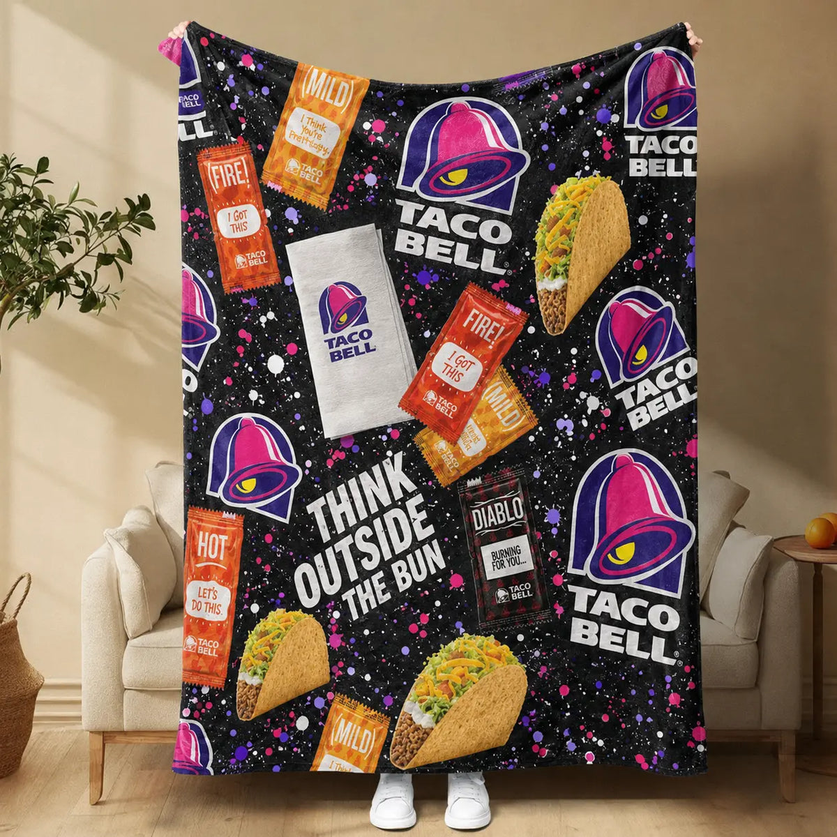 Taco Bell Themed Ultra-Soft Heavyweight Flannel Blanket, Queen Size, Multi-Use Throw for Sofa, Bed & Travel, Quality Home Decoration & Holiday Gift Idea summerwins