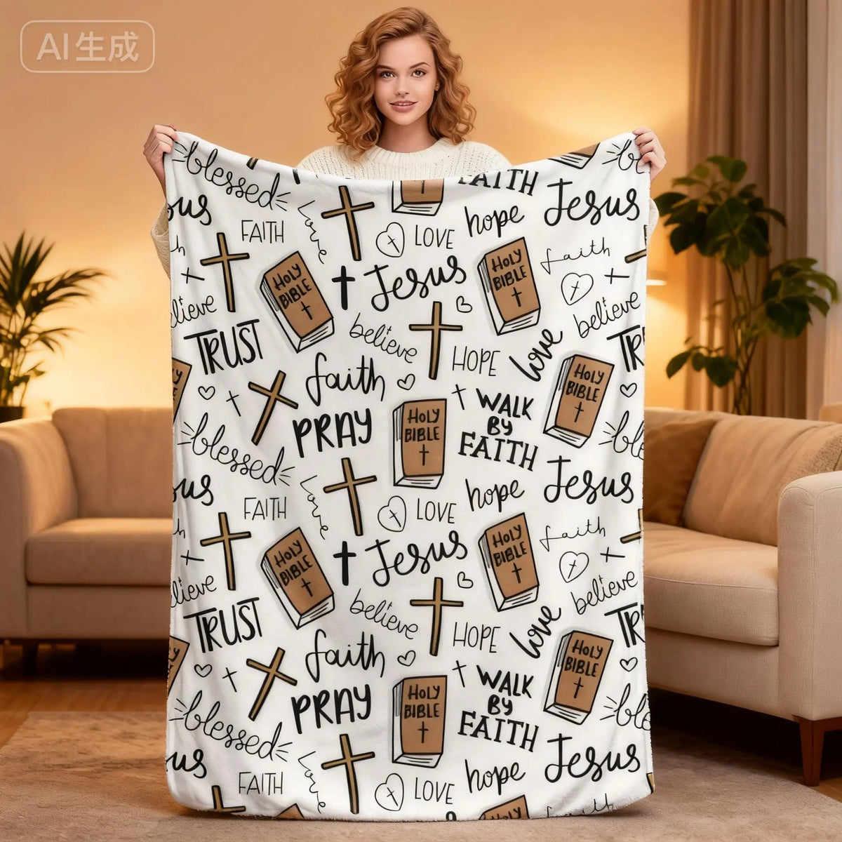 Christian Bible Jesus Soft Fleece Throw Blanket, 80x60 in, Christmas Plaid, Lightweight Warmth, Premium Textile for Home & Travel, Bedroom-Living Room Decoration