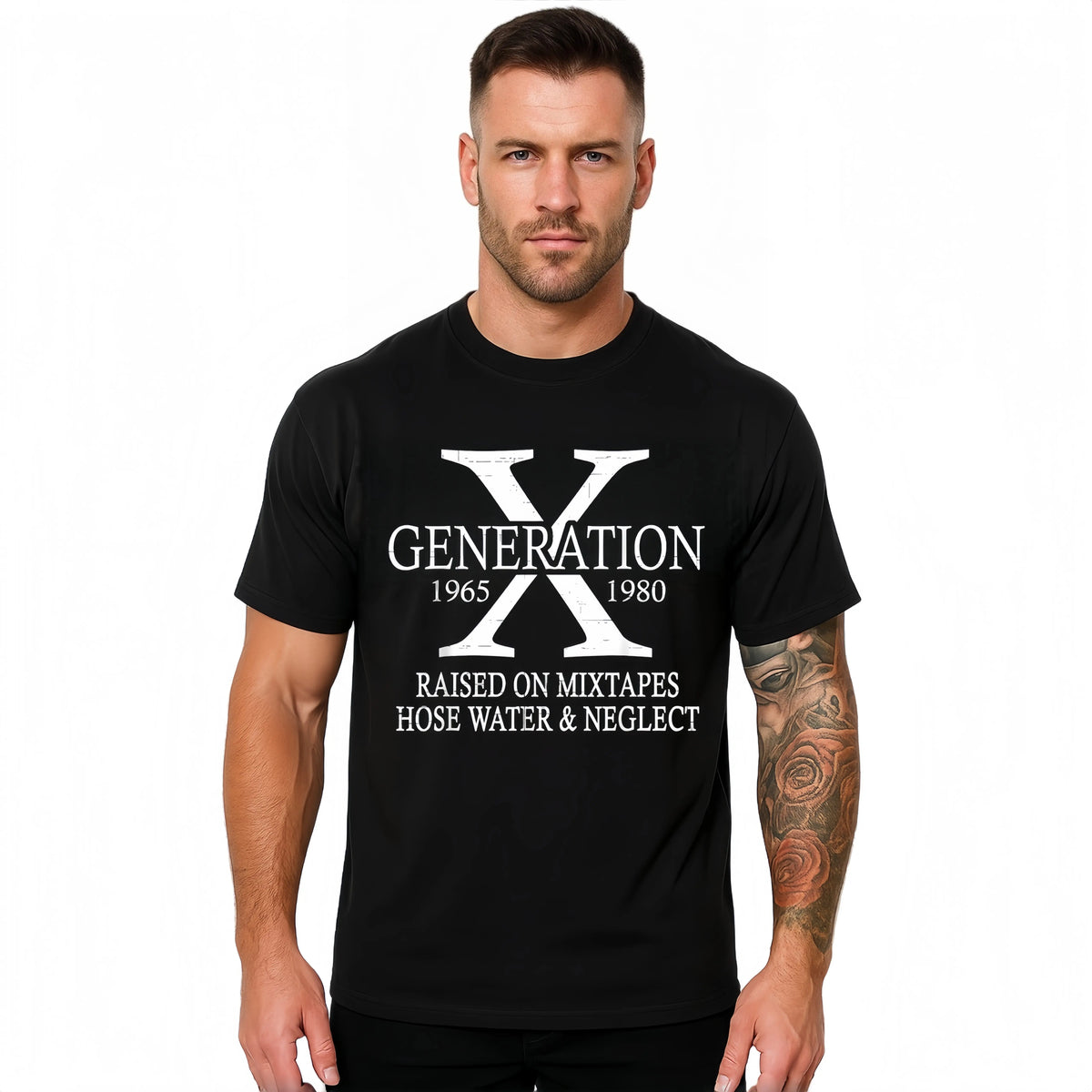 Men's Retro Gen X Graphic T-Shirt - 80s Aesthetic Fashion Menswear Cotton Tee, Casual Baggy Fit, Crew Neck Tshirt, Tops, Shortsleeve, Round Neck, Fashion Apparel, Casual Fit, Vintage Graphic Tees, Text Graphic With Attitude