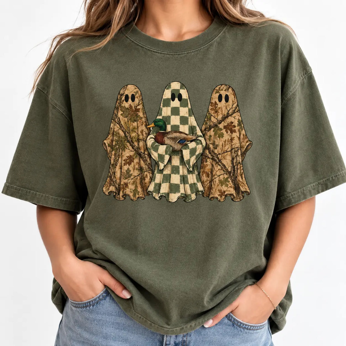 Hunting Season Ghosts Comfort Shirt: Camo Mallard Duck Halloween Tshirt