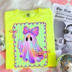 Comfort Colors Preppy Halloween Ghost Shirt, Cute Boo Ghost Coquette Tee, Floral Spooky Season Pumpkin Shirt, Girly Retro Halloween Apparel for Women