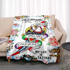3dED- HARDY Tattoo Tiger Skull Blanket Living Room Bedroom Sofa Soft and Comfortable Warm Blanket Office Leisure Blanket