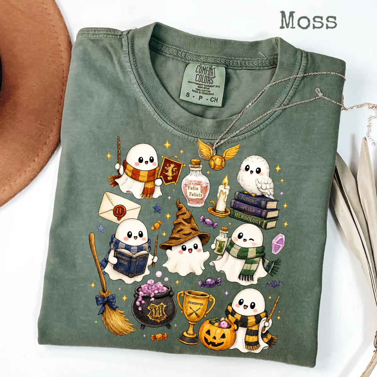 Comfort Colors Wizard Ghost Shirt, Magical Halloween Graphic Tee, Fantasy Ghost T-Shirt, Spooky Wizard World Inspired Gift