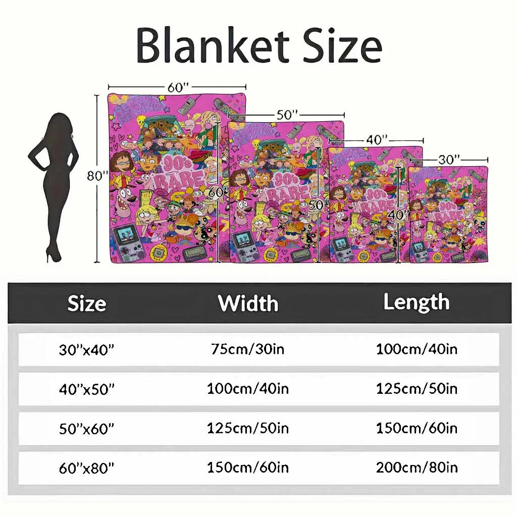 90s Nostalgic Cartoon Collage Flannel Fleece Blanket - Iconic Retro Pop Culture Characters Print, Breathable Soft Comfy Cozy Throw, Decorative Sofa Blanket for Living Room, Travel Gifts, Breathable Soft Blanket