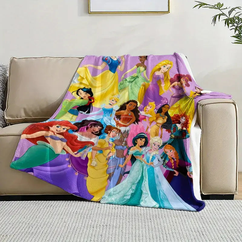 [SummerVibes] DISNEY CLASSIC Princess Cartoon Character Flannel Blanket - Soft Throw Blanket for Bed, Couch & Travel, Ideal Gift for Women, Girl