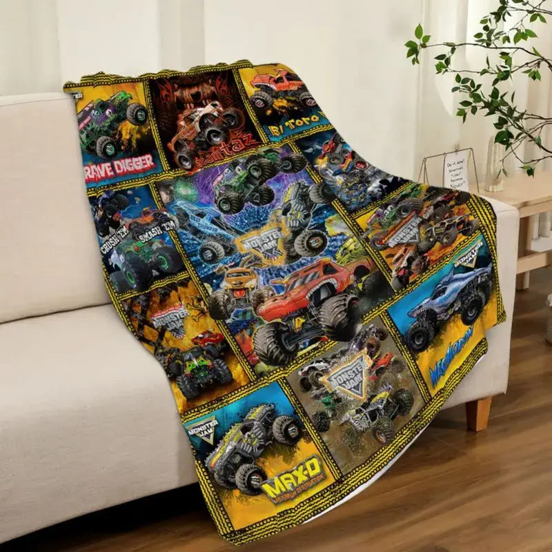 Soft Funny Throw Blanket M-Monster Jam Flannel Blanket - Soft and comfortable, with fashionable print design, suitable for daily use and gift giving (birthdays, Christmas, Thanksgiving) B-4