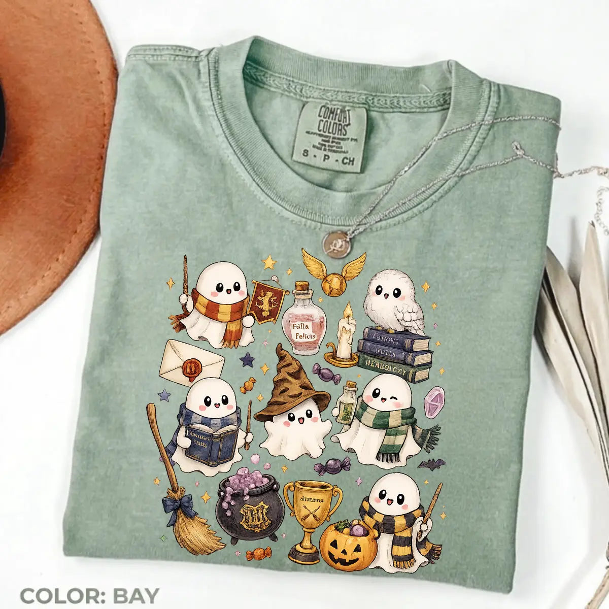 Comfort Colors Wizard Ghost Shirt, Magical Halloween Graphic Tee, Fantasy Ghost T-Shirt, Spooky Wizard World Inspired Gift