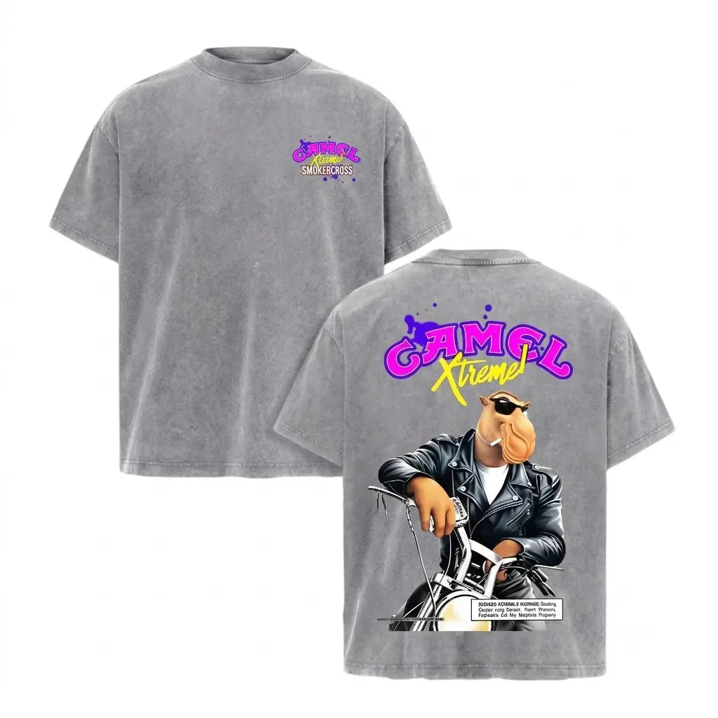 Retro 90s Camel SmokerCross Motorcycle Graphic Tee - Washed Black