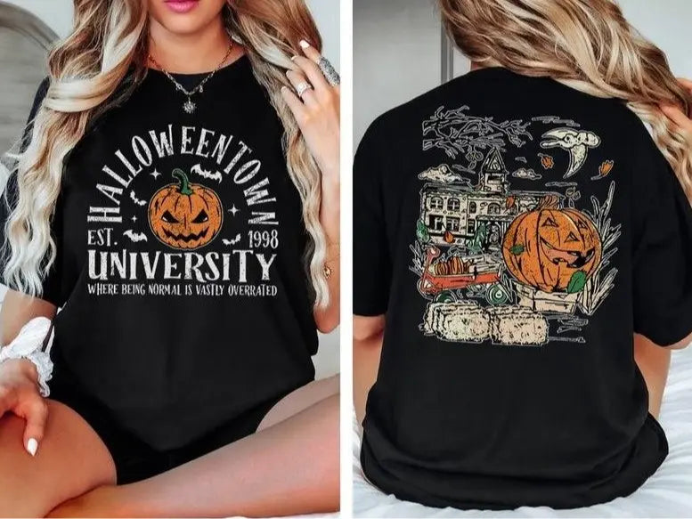 Halloweentown Est 1998 Back and Front T-Shirt - Sweatshirt - Hoodie, Retro Halloween Town Crewneck Sweater, Halloweentown University Halloween Fall Sweatshirt, Halloween Party 2024 Shirts, Full Color, For Men, For Women, Casual, Classic Fashion, Tee Print