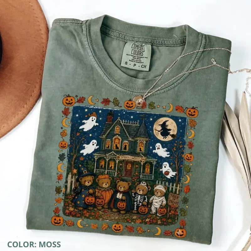 Comfort Colors 90s Bears Halloween Shirt, Trick or Treat Tee, Haunted House Graphic T-Shirt, Pumpkin Lover Spooky Season Gift