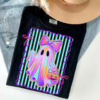 Comfort Colors Preppy Halloween Ghost Shirt, Cute Boo Ghost Coquette Tee, Floral Spooky Season Pumpkin Shirt, Girly Retro Halloween Apparel for Women