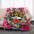 3dED- HARDY Tattoo Tiger Skull Blanket Living Room Bedroom Sofa Soft and Comfortable Warm Blanket Office Leisure Blanket