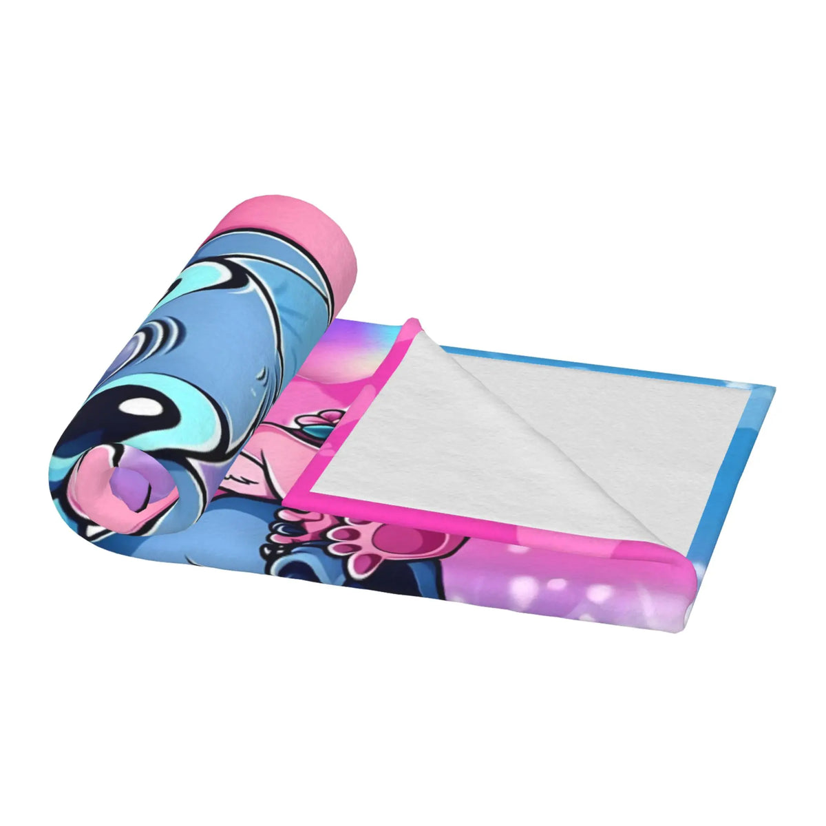 [SummerVibes] DISNEY CLASSIC Stitch & Angel Flannel Blanket - Soft, Warm, Lightweight with Vibrant Cartoon Design, Sofa, Bed, Office, Blanket for Couch