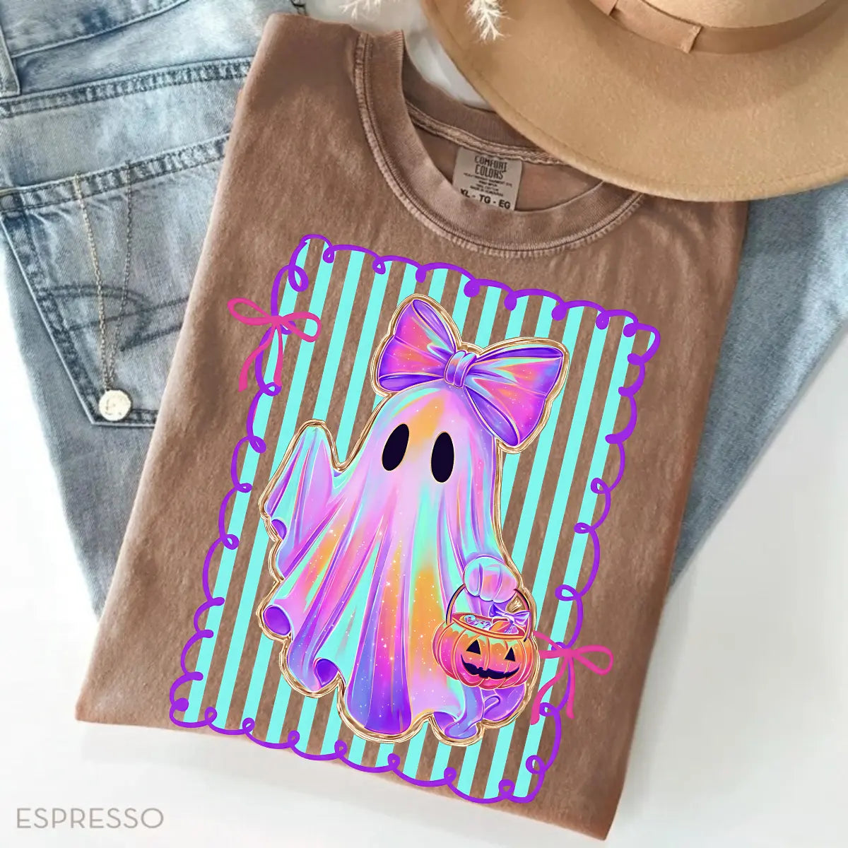 Comfort Colors Preppy Halloween Ghost Shirt, Cute Boo Ghost Coquette Tee, Floral Spooky Season Pumpkin Shirt, Girly Retro Halloween Apparel for Women