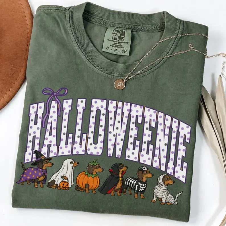 Comfort Colors Halloween Dachshund T-Shirt, Funny Halloweenie Dog Mom Tee, Wiener Dog Tshirt, Spooky Doxie Mom Gift
