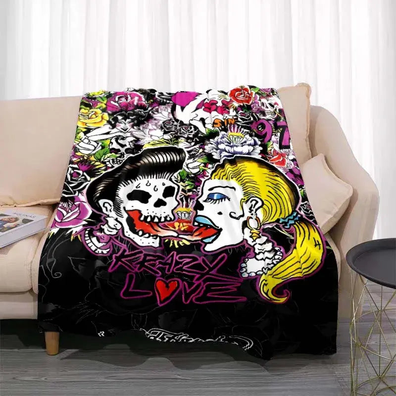 3dED- HARDY Tattoo Tiger Skull Blanket Living Room Bedroom Sofa Soft and Comfortable Warm Blanket Office Leisure Blanket