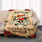 3dED- HARDY Tattoo Tiger Skull Blanket Living Room Bedroom Sofa Soft and Comfortable Warm Blanket Office Leisure Blanket