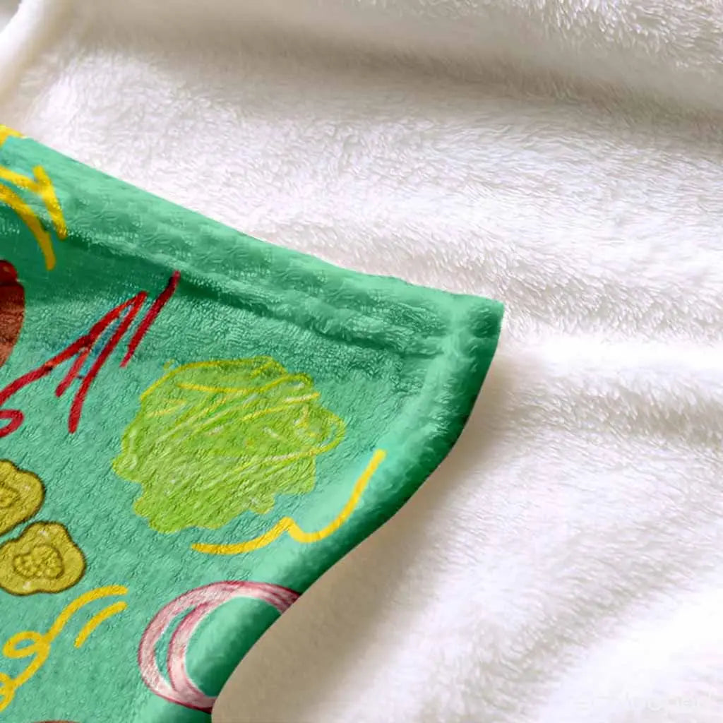 Burger Family Flannel Throw Blanket, Cartoon Food Print, Soft Warm Lightweight Breathable Cozy, Ideal for Sofa & Travel, Great Gift for Food Lovers, Lightweight Breathable Blanket