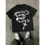 Men's Loose Fit Cross Necklace Print T-Shirt